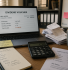 Company director's desk with laptop, dividend voucher and cold coffee representing tax efficiency planning