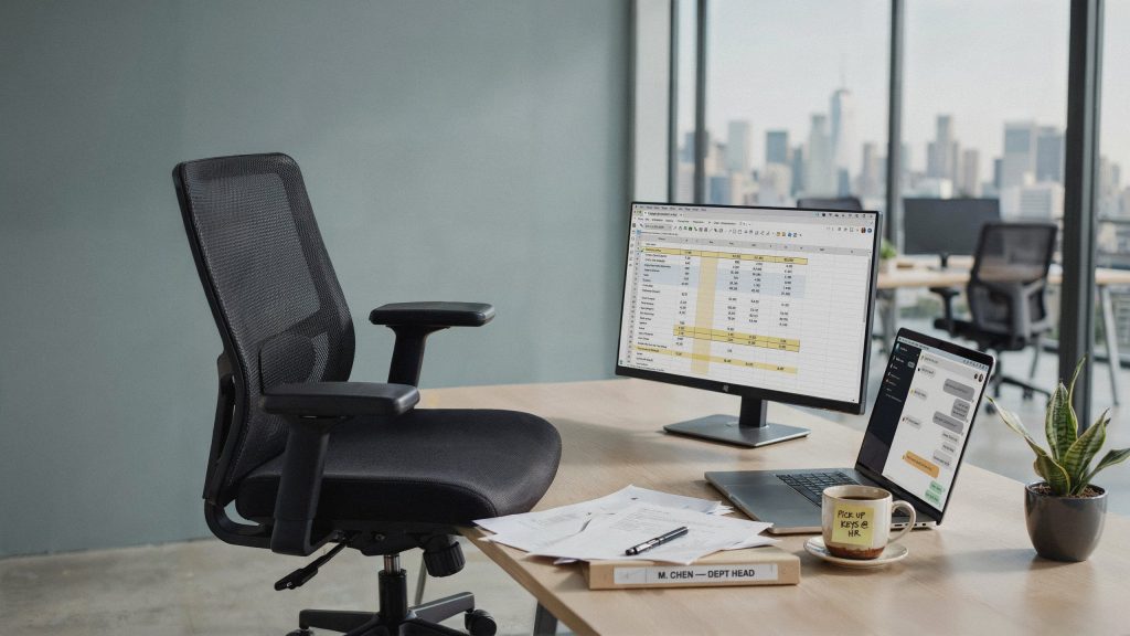Empty office desk symbolising the risk of relying on a single in-house finance employee.