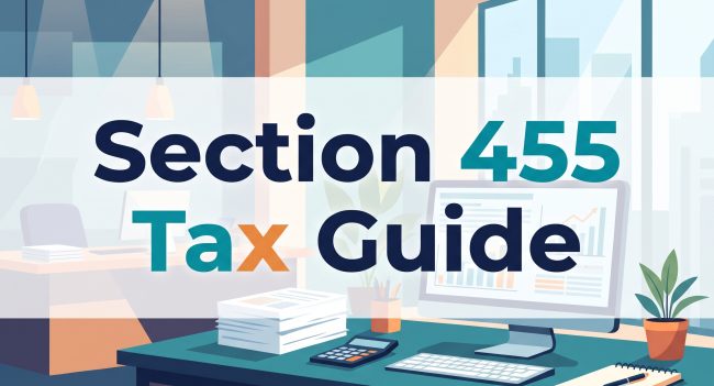 Featured image for Section 455 tax guide showing a modern accounting workspace.