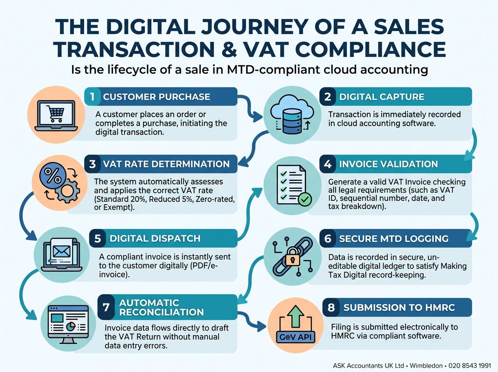 Flowchart explaining Making Tax Digital for VAT and digital links for SME compliance.