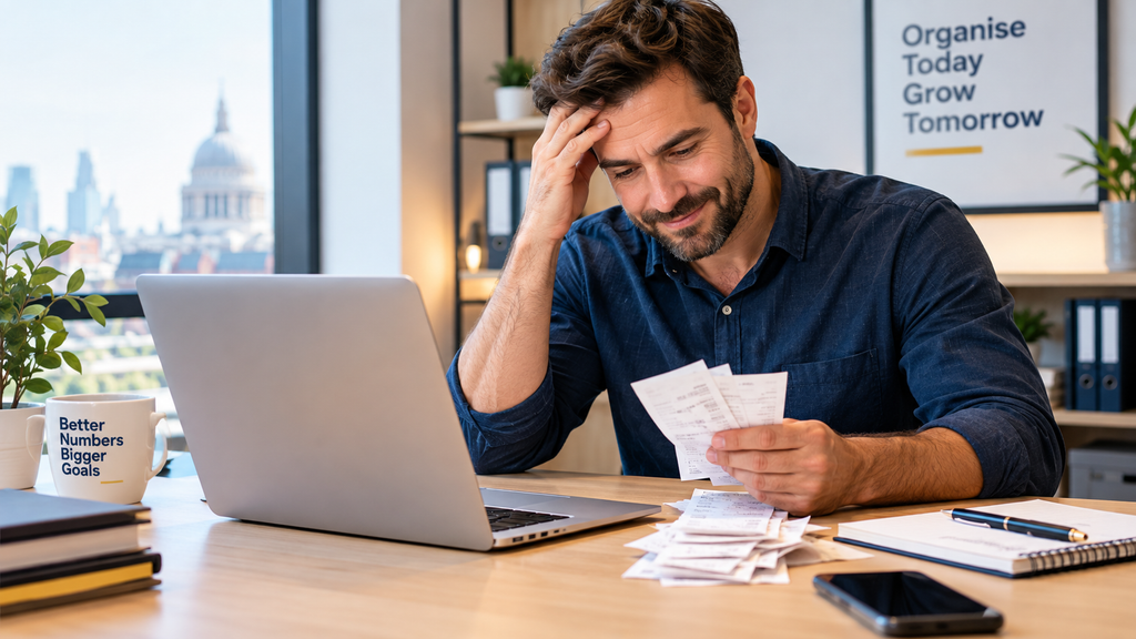 A business owner calculating Tax Deductible Expenses UK using cloud accounting software.