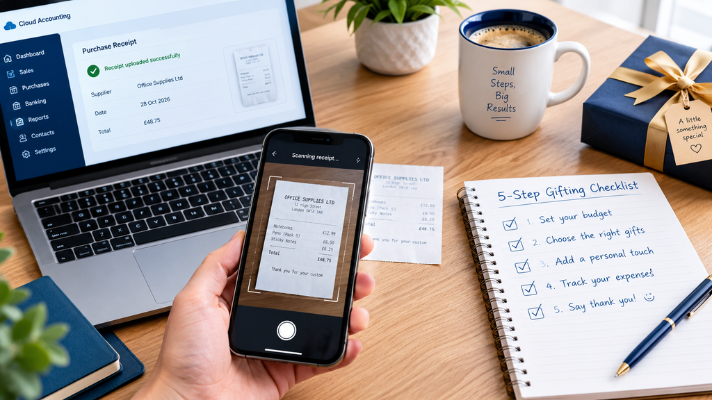 Step-by-step checklist for managing business gifts tax compliance using cloud bookkeeping software.