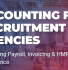 Accounting for recruitment agencies: A modern office scene with navy blue and red corporate branding, representing expert HMRC compliance, payroll management, and financial advisory services by ASK Accountants UK Ltd.